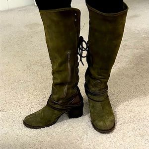 Freebird- Olive Leather Over Knee Boots; size 9.